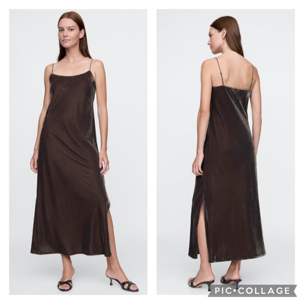 GAP Brown Velvet Cami Slip Dress Maxi Length Size Large Classic 90s Y2K